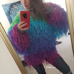 Ultra plush shaggy festival fringe jacket
